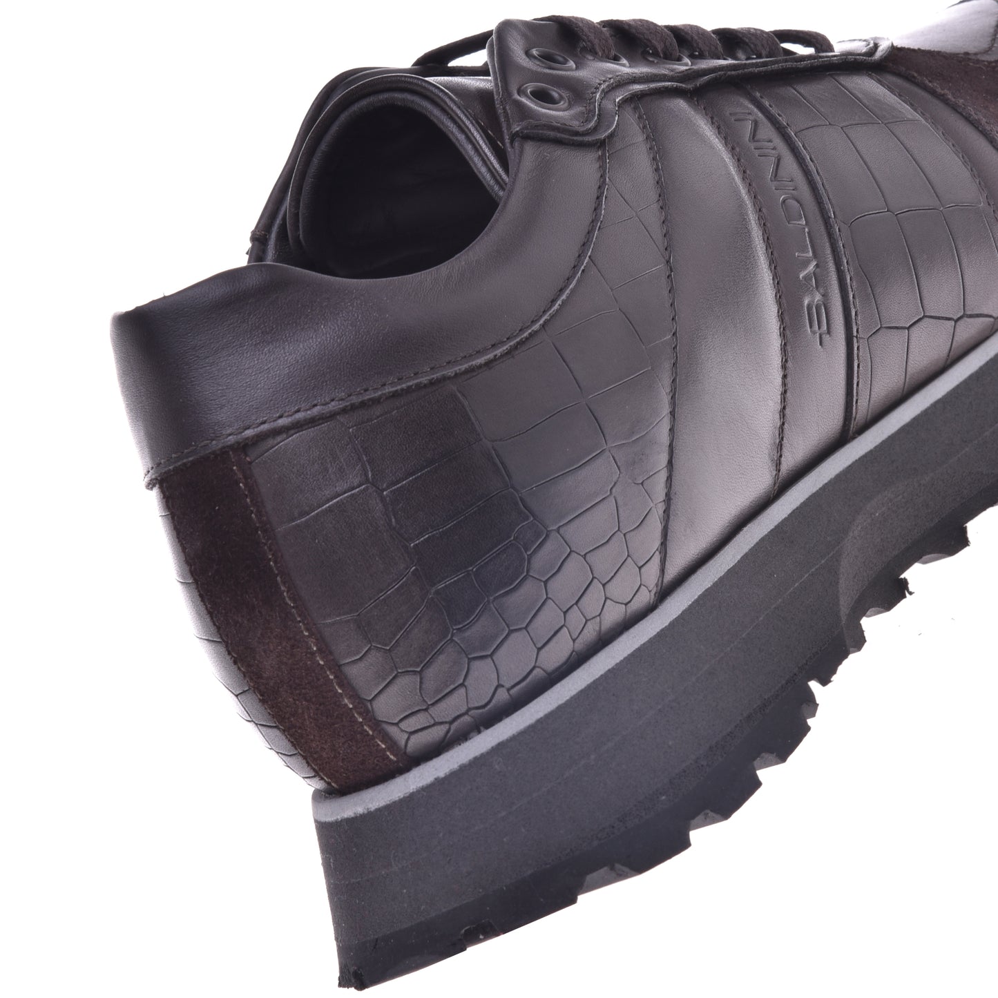 Baskets motif croco et cuir marron foncé