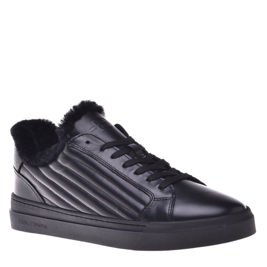 Baskets en cuir et cuir matelassé noir