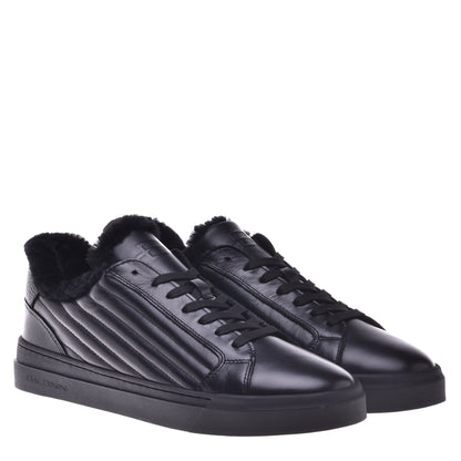 Baskets en cuir et cuir matelassé noir