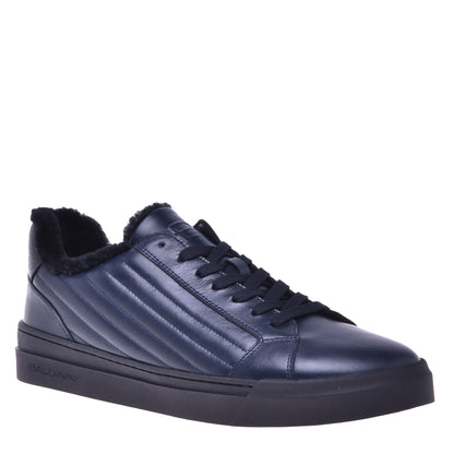 Baskets en cuir et cuir matelassé bleu foncé