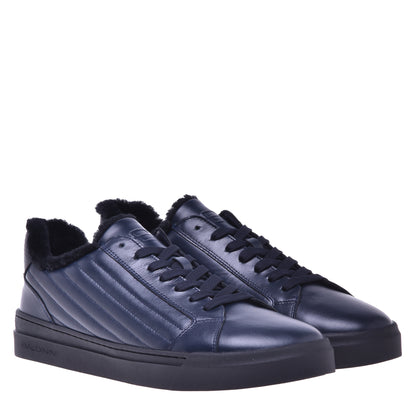 Baskets en cuir et cuir matelassé bleu foncé
