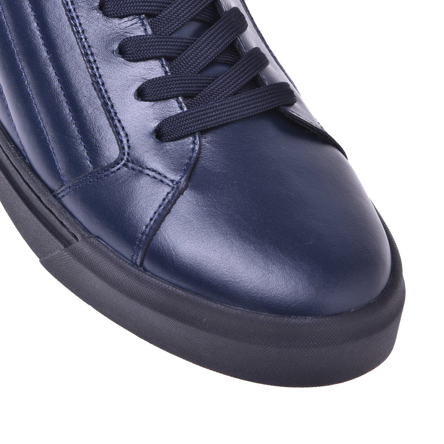 Baskets en cuir et cuir matelassé bleu foncé