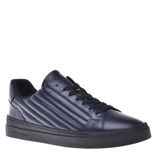 Baskets en cuir et cuir matelassé bleu foncé