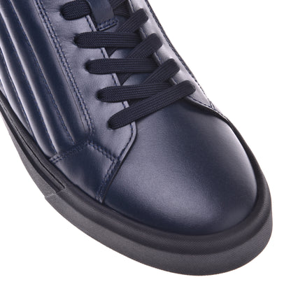 Baskets en cuir et cuir matelassé bleu foncé