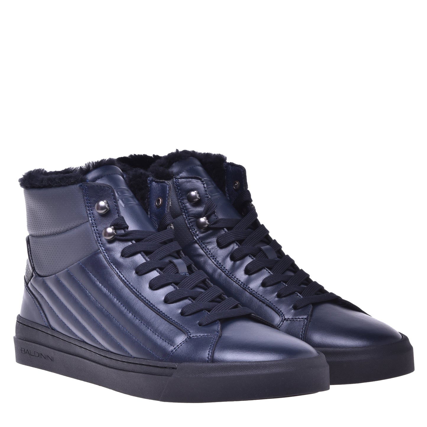 Baskets en cuir et cuir matelassé bleu foncé