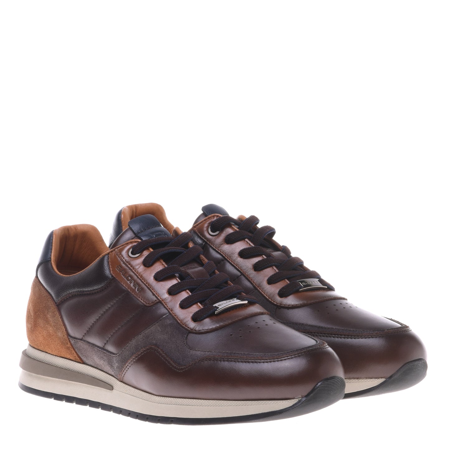 Sneakers en cuir et daim marron