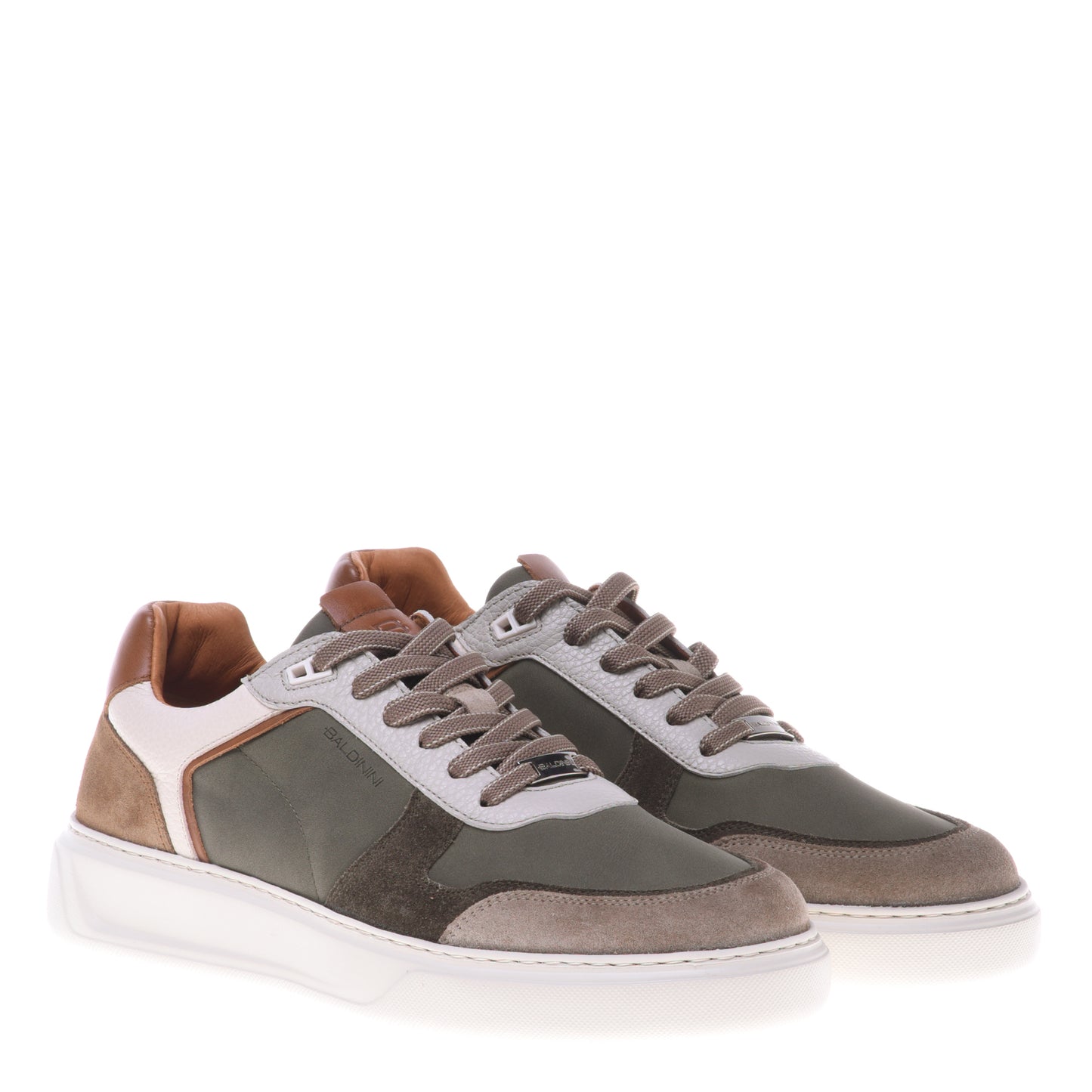 Sneakers en daim et cuir beige et vert