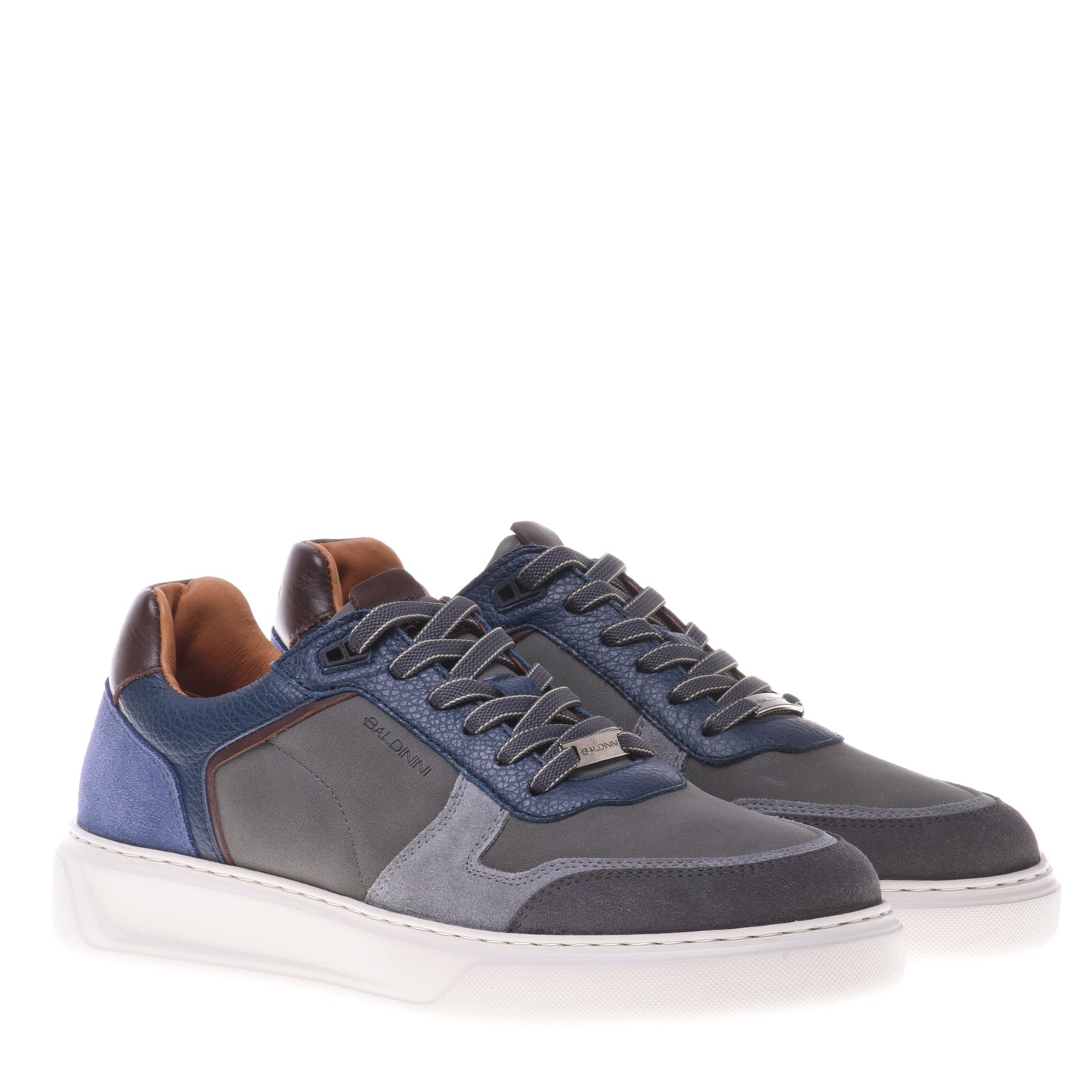 Sneakers en daim et cuir bleu et gris