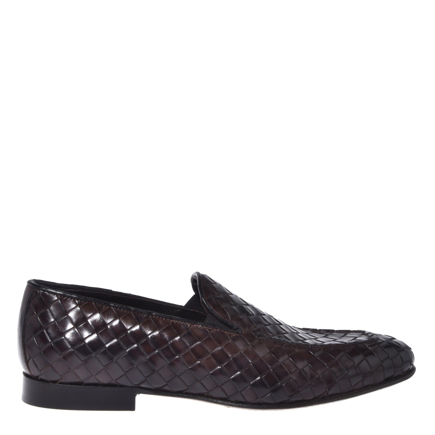 Dark brown woven leather moccasin