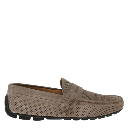Perforated beige suede driver moccasin