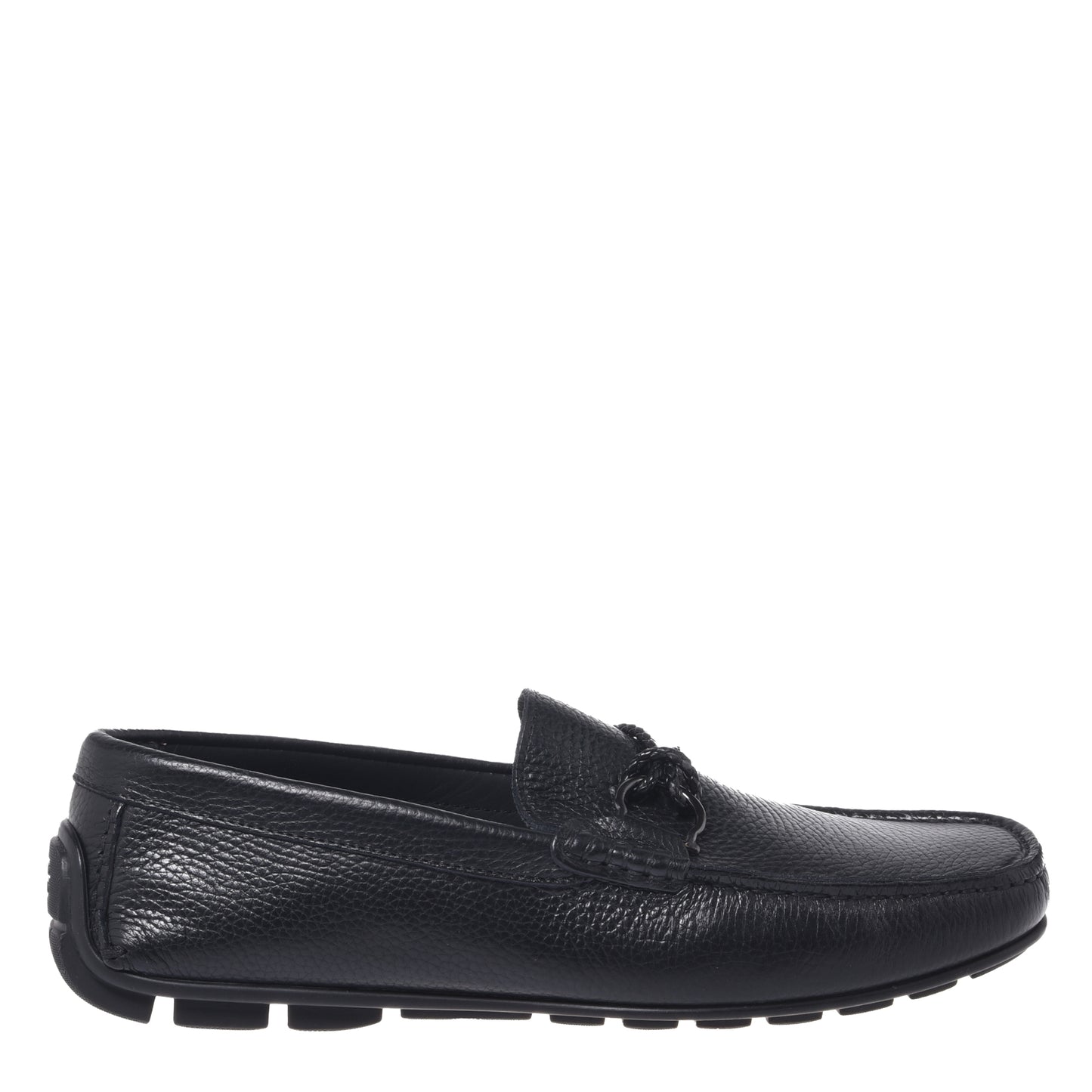 Black grained leather driver moccasin