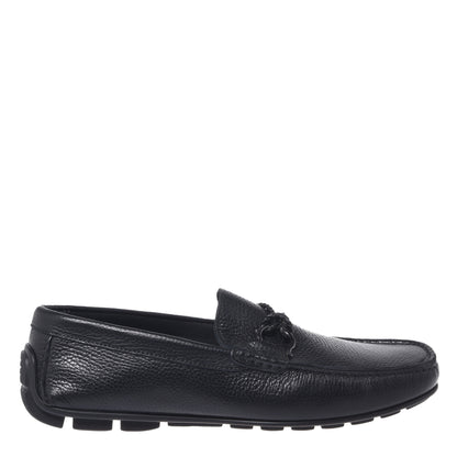 Black grained leather driver moccasin