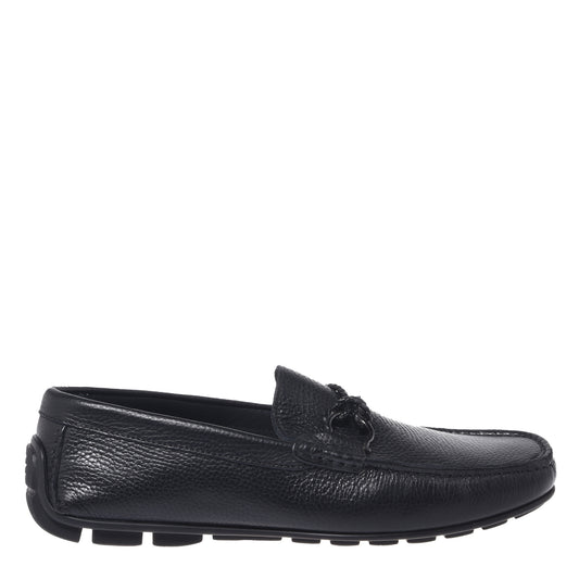 Black grained leather driver moccasin