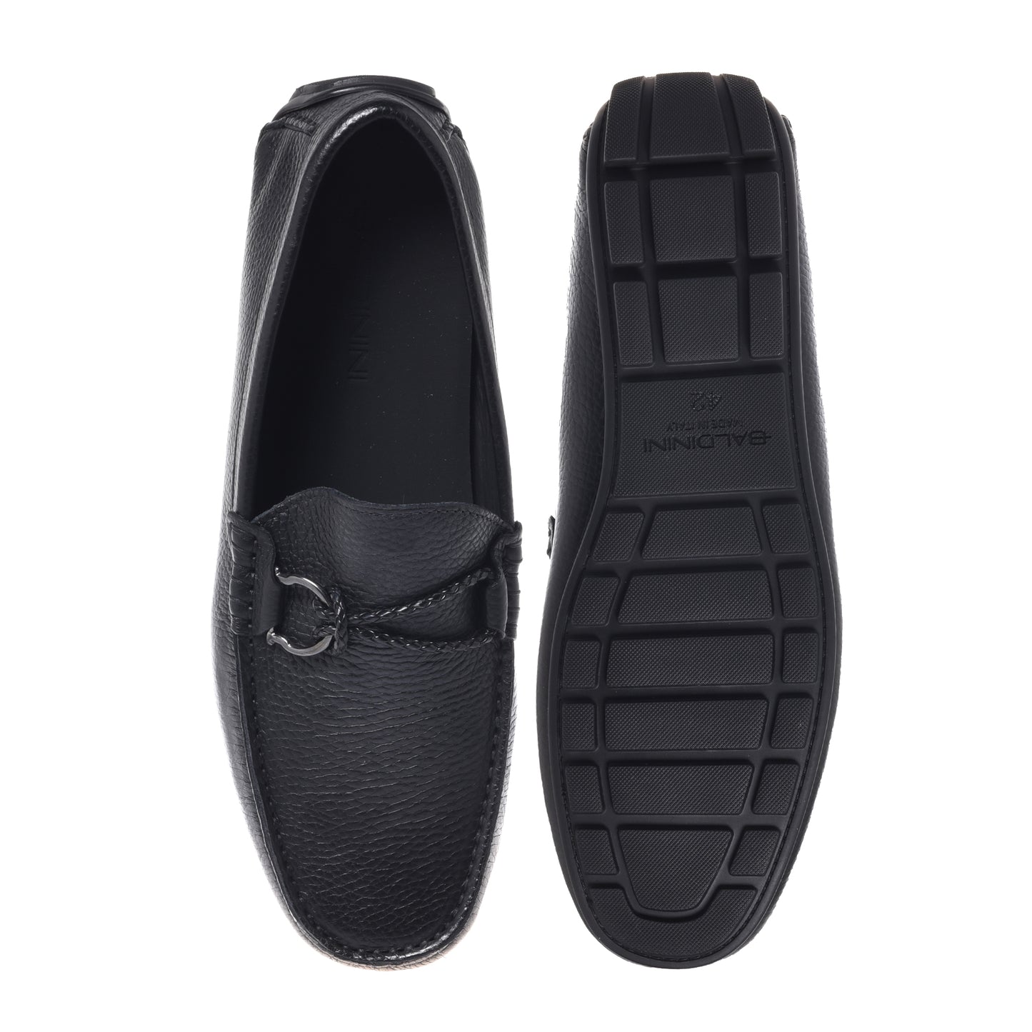 Black grained leather driver moccasin