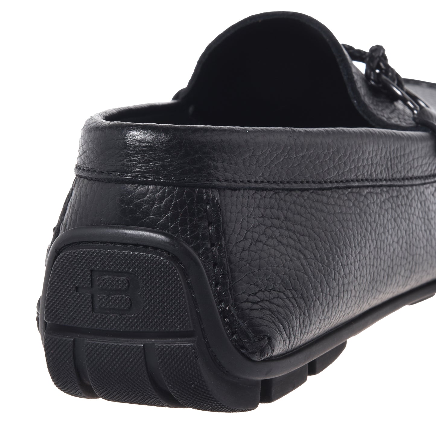 Black grained leather driver moccasin
