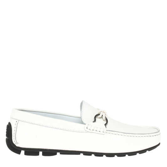 White grained leather driver moccasin