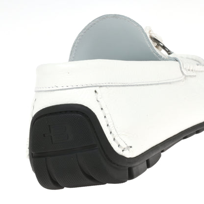 White grained leather driver moccasin