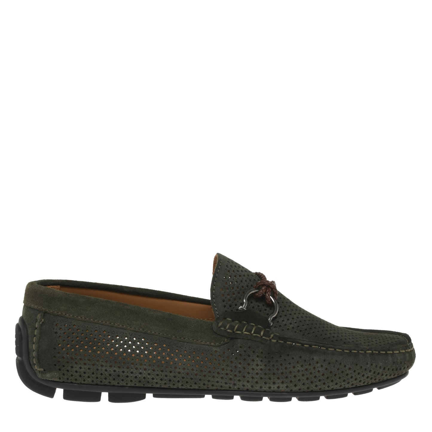 Green perforated suede driver moccasin