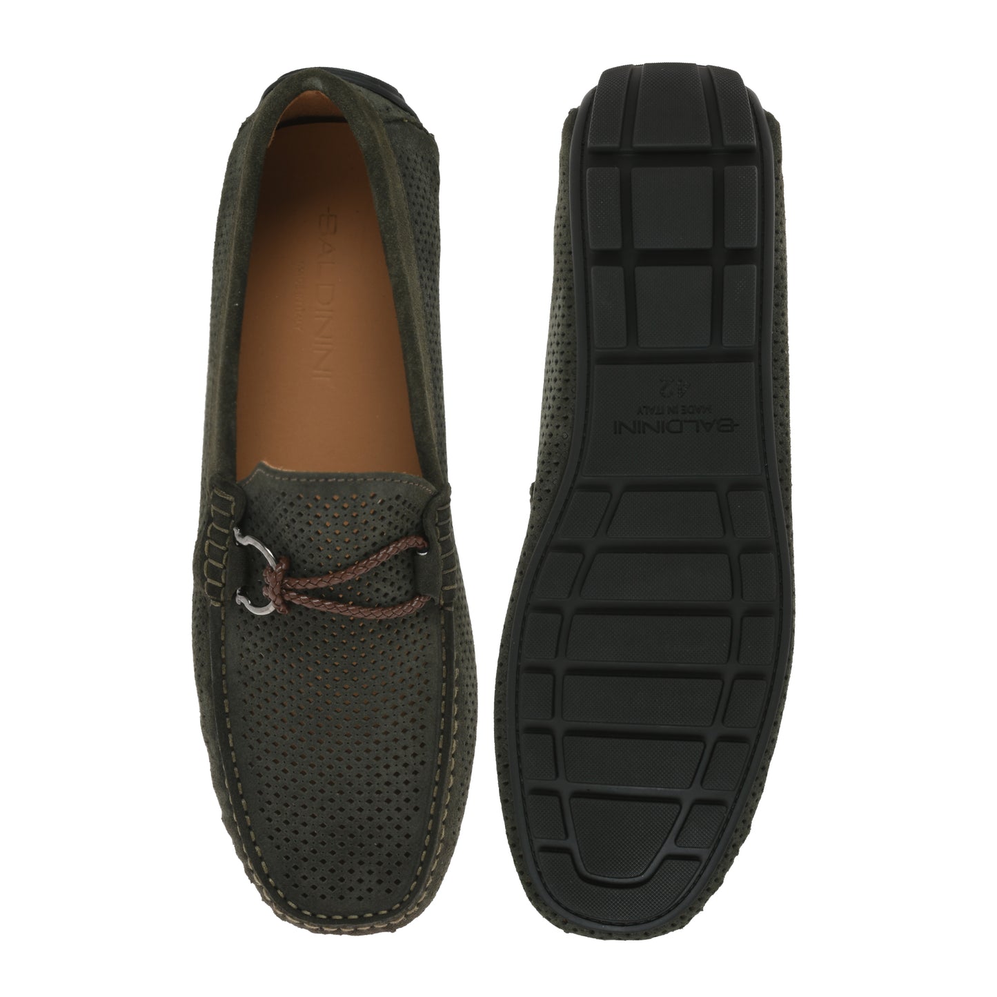 Green perforated suede driver moccasin