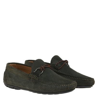Green perforated suede driver moccasin