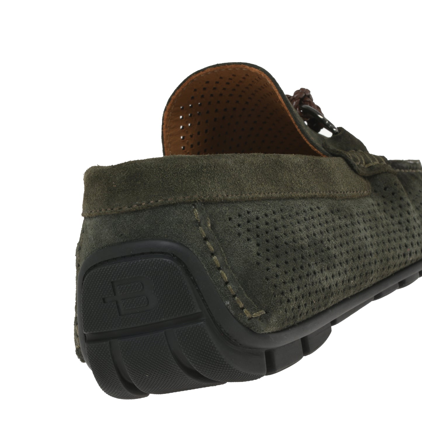 Green perforated suede driver moccasin