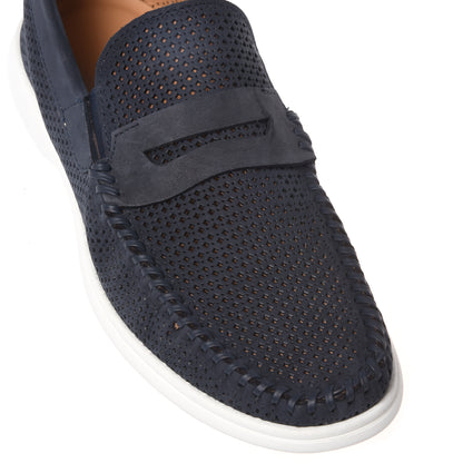 Dark blue perforated nubuck loafer