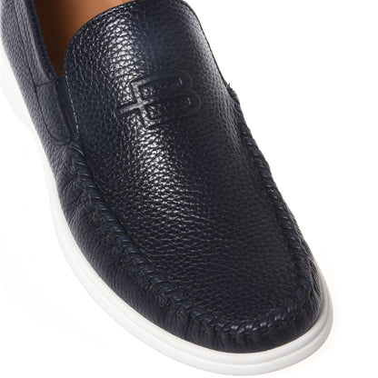 Blue grained leather loafer