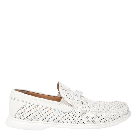 White perforated grained leather loafer