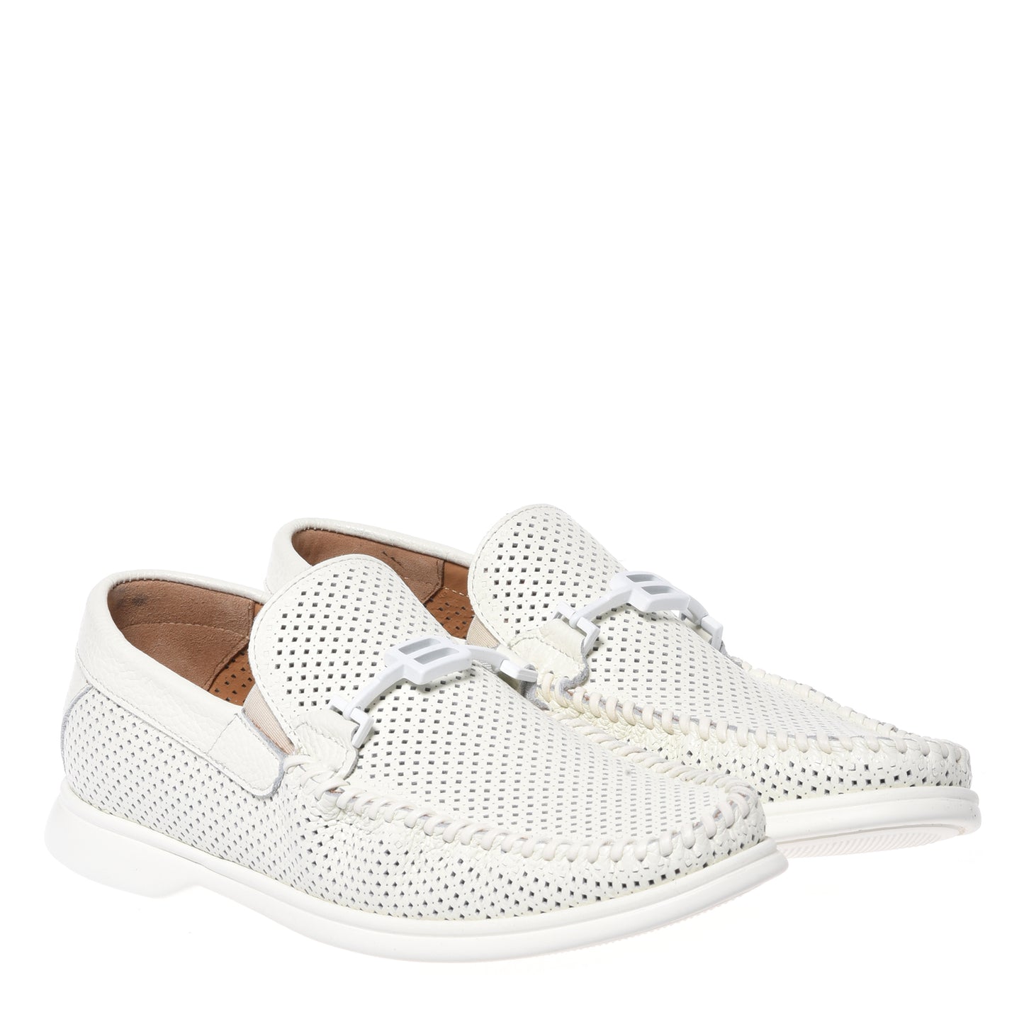 White perforated grained leather loafer