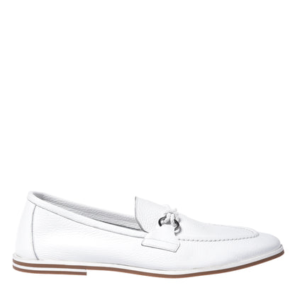 White grained leather moccasin