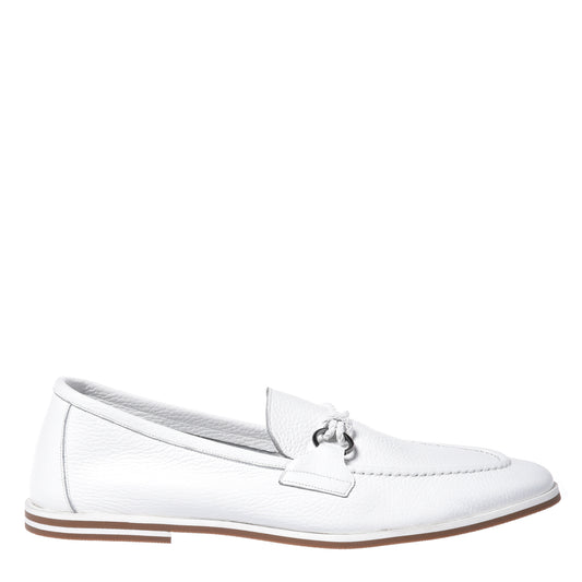 White grained leather moccasin