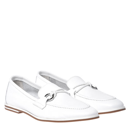 White grained leather moccasin