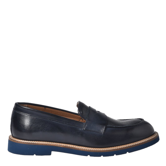 Blue braided printed leather moccasin