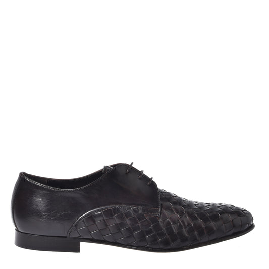 Dark brown woven leather Richelieu