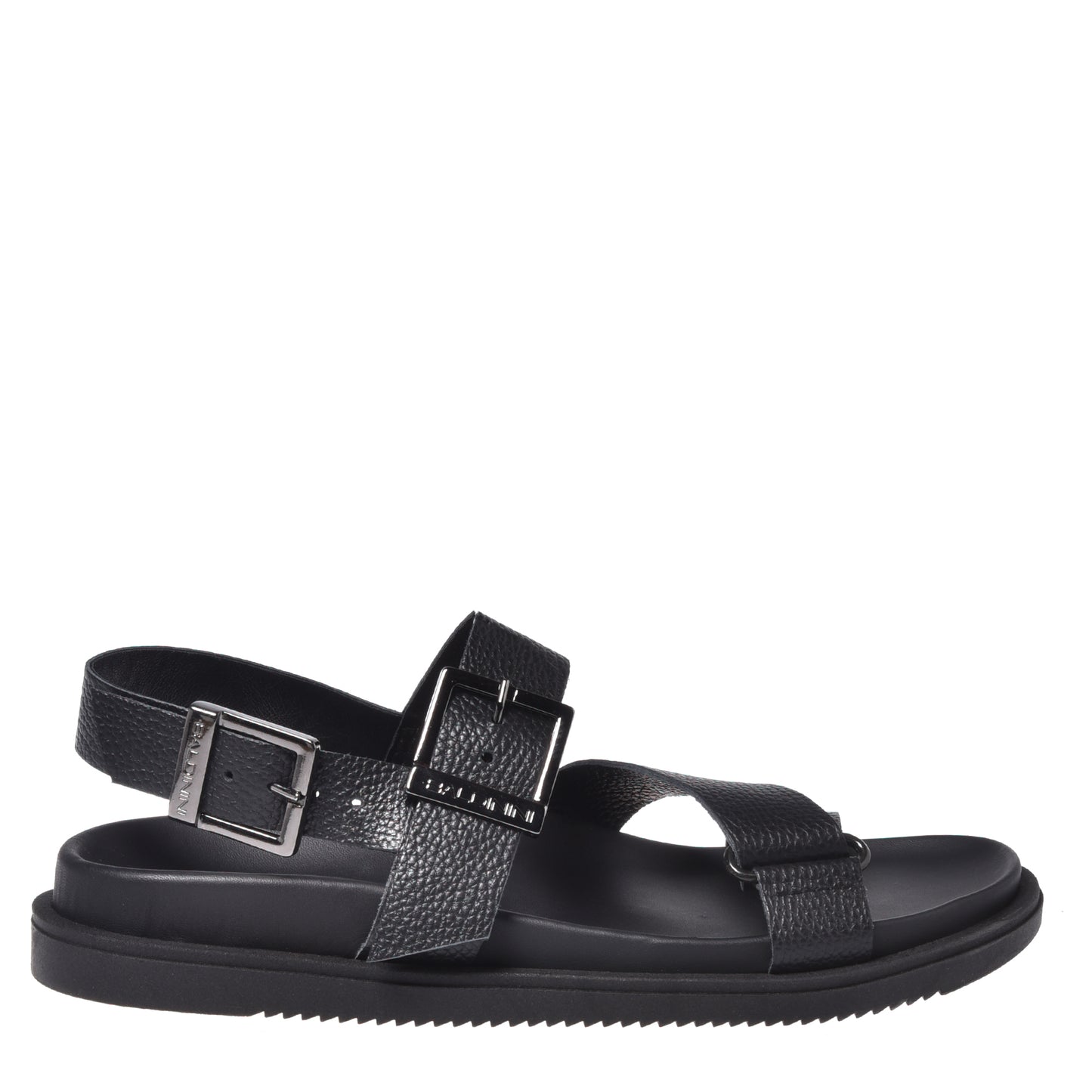 Black grained leather sandal