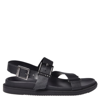 Black grained leather sandal