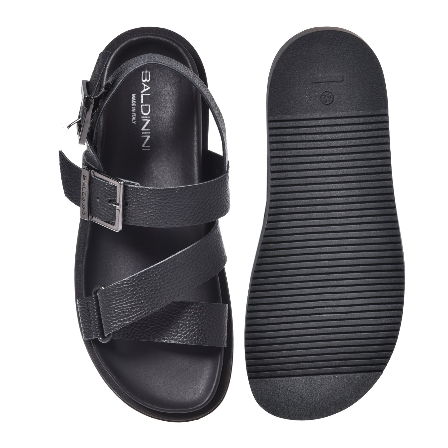 Black grained leather sandal