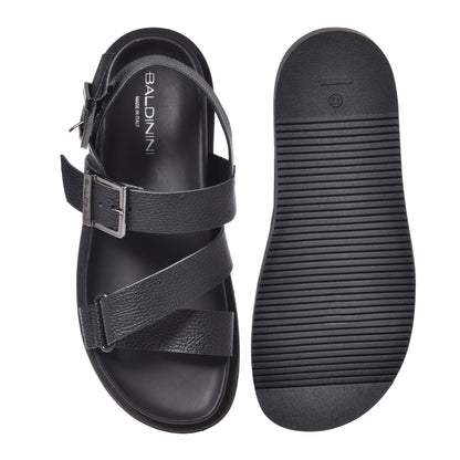 Black grained leather sandal