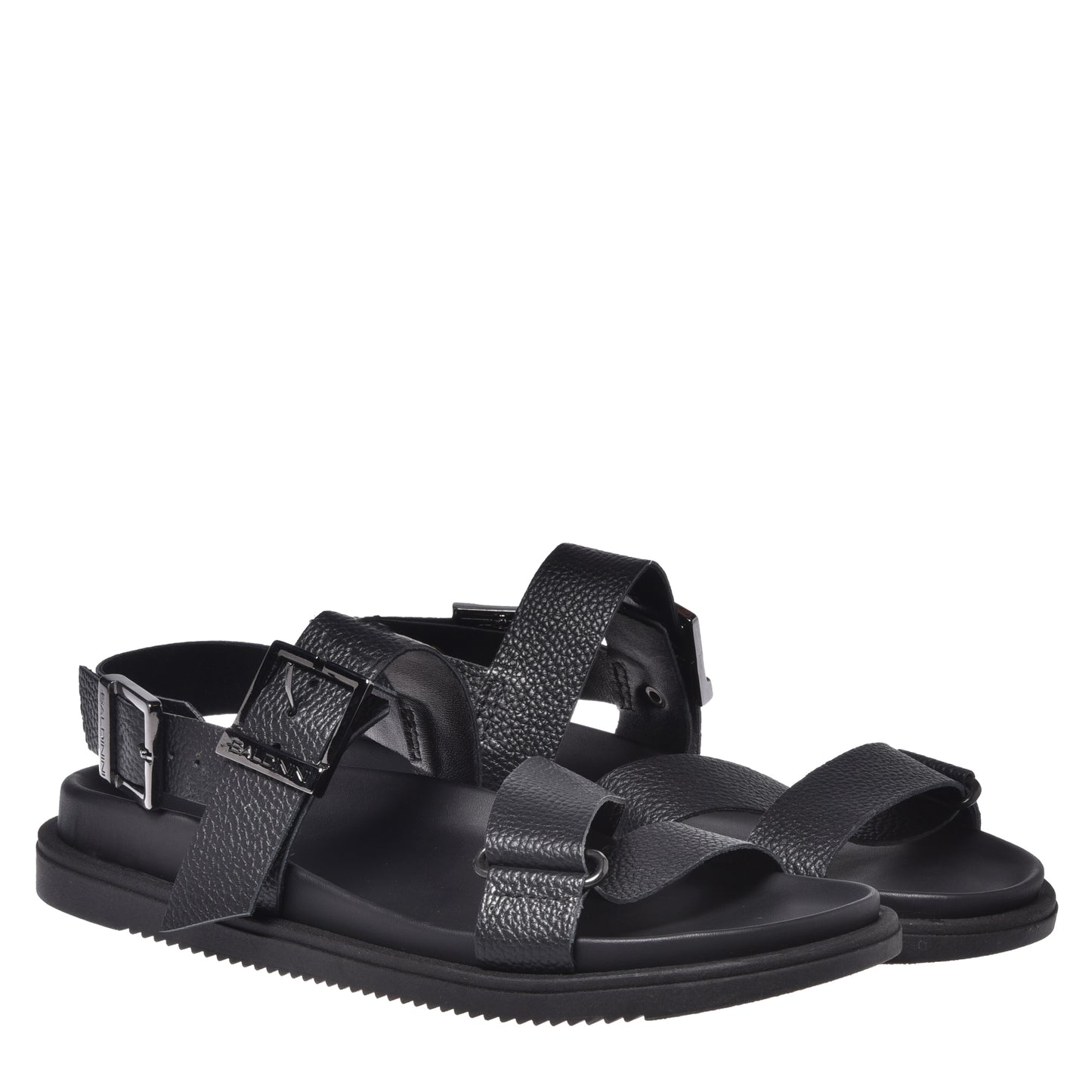 Black grained leather sandal