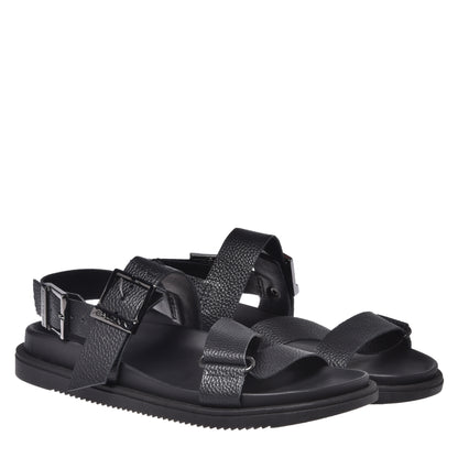 Black grained leather sandal