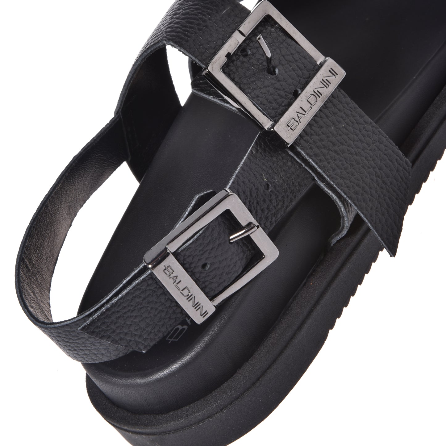 Black grained leather sandal
