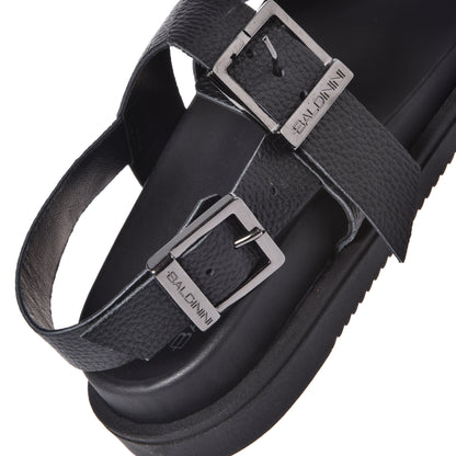 Black grained leather sandal