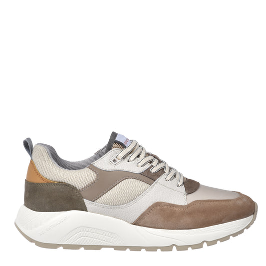 Beige suede and off-white fabric sneaker
