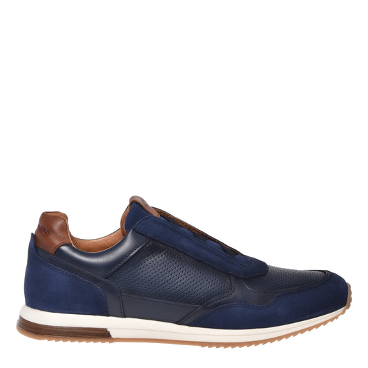 Blue suede and perforated nappa sneaker