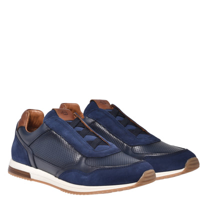 Blue suede and perforated nappa sneaker