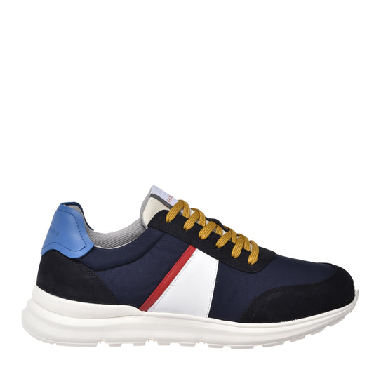 Black suede and blue mesh sneaker