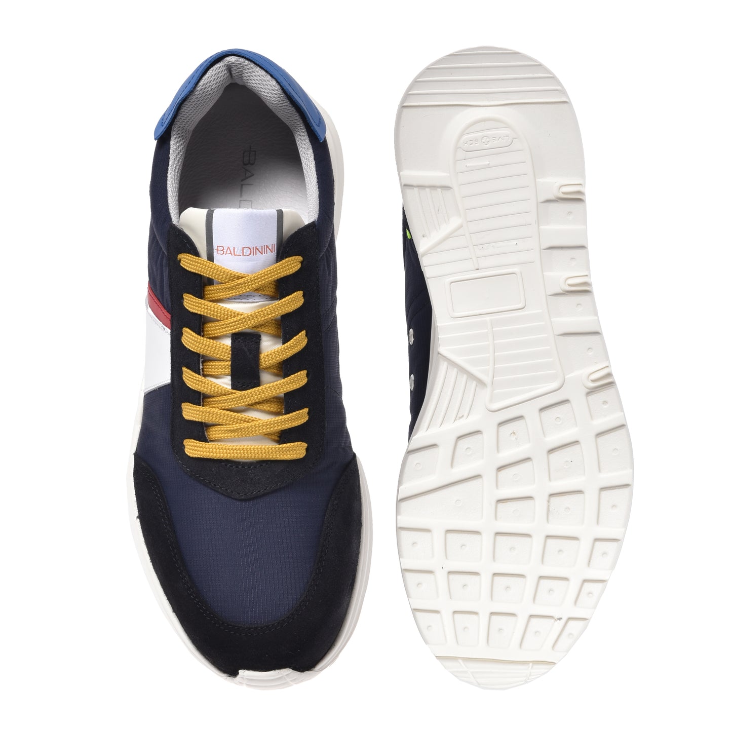Black suede and blue mesh sneaker