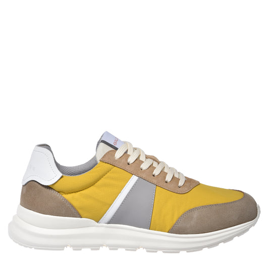 Beige suede and yellow mesh sneaker