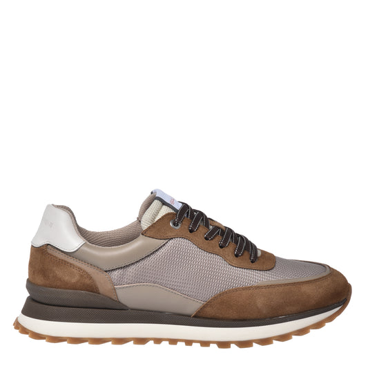 Sneaker in pelle scamosciata beige e mesh