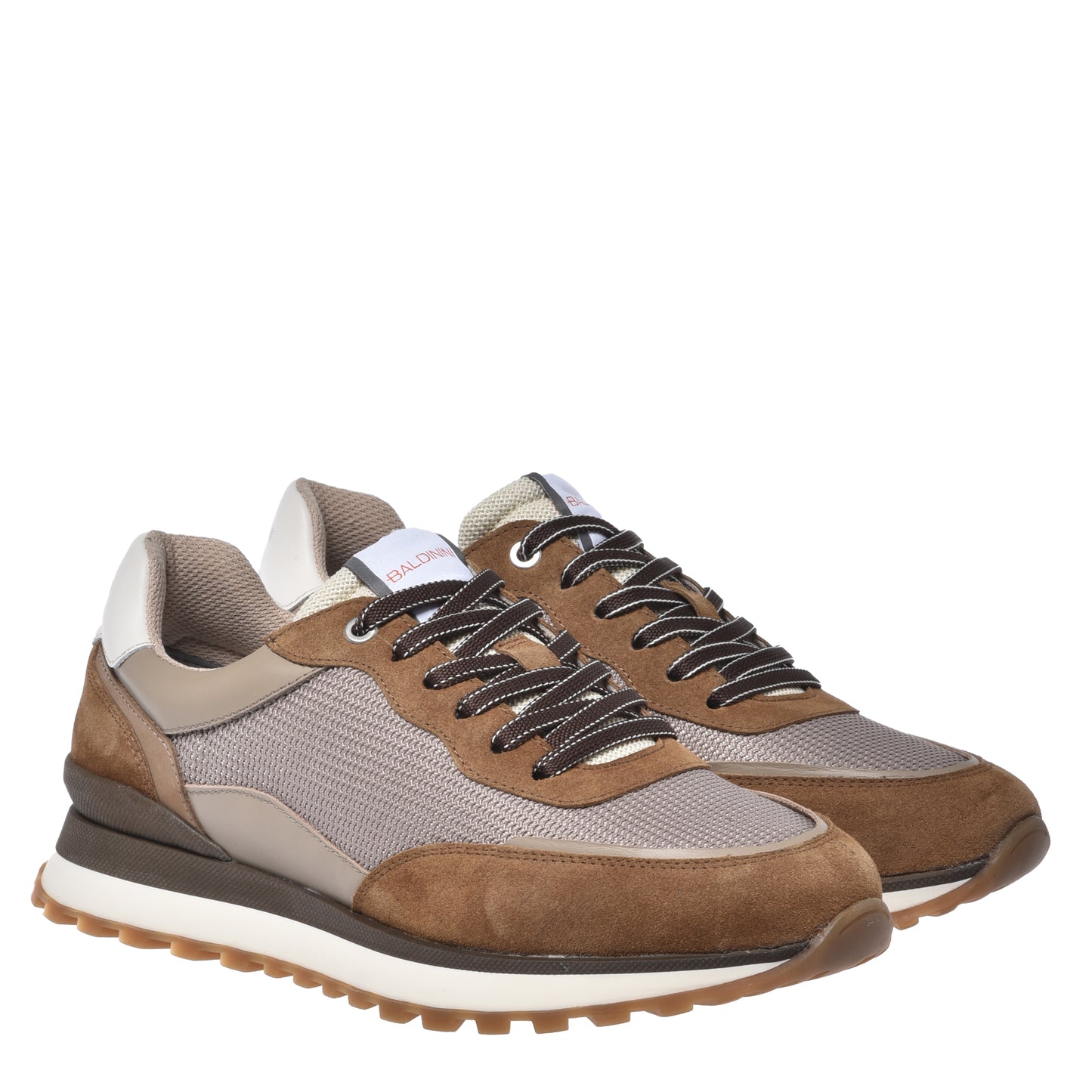 Beige suede leather and mesh sneaker
